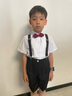 GOKU男童礼服套装幼儿园演出服背带裤夏季小主持人儿童西装毕业服花童 黑色裤子+衬衫+背带+领结 130 建议体重43-50斤 实拍图