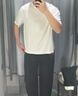 POUM休闲裤子男士春夏季新款纯色垂感宽松直筒青春潮流时尚冰丝长裤 NJN-S2黑色【薄款】 M 【建议94-110斤】 实拍图