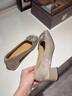 达芙妮单鞋女气质方头粗跟水钻高跟鞋通勤女鞋子4023101037 米色 39 实拍图