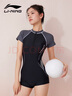 李宁（LI-NING）泳衣女专业连体平角游泳衣短袖速干保守泳装LNYT035 黑灰 XL  实拍图