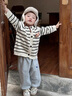 班喜迪儿童针织开衫春秋款新款洋气男童女童毛衣外套秋季女宝宝条纹上衣 黑条纹+小熊发卡 110 cm 实拍图