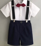GOKU男童礼服套装幼儿园演出服背带裤夏季小主持人儿童西装毕业服花童 蓝色裤子+衬衫+背带+领结 100 建议体重25-30斤 实拍图
