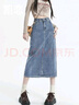 凯恋 高腰开叉牛仔半身裙女百搭A字裙中长款高腰直筒牛仔包臀裙P0Q04 蓝色 L 实拍图