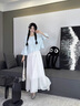 丹珠娜（DanZhuNa）新中式连衣裙女装春季2025夏季新款国风套装绝美汉服改良版长裙子 蓝色上衣+白色裙子 M 实拍图