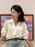 何佳功衬衫女短袖2025年春秋新款衬衣法式小众设计感气质V领上衣长袖 白色（短袖） L 实拍图