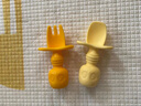 爱咔威（igroway）儿童餐具全硅胶舔舔勺宝宝学食勺短柄叉勺餐具 带收纳盒 喵头鹰黄 实拍图