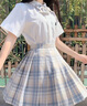 凡小如jk制服套装女夏季百褶裙日系甜美学院风a字高腰半身裙小个子全套 柠檬海盐格裙+刺绣白短衬衫+领结 M 【建议95-105斤】 实拍图