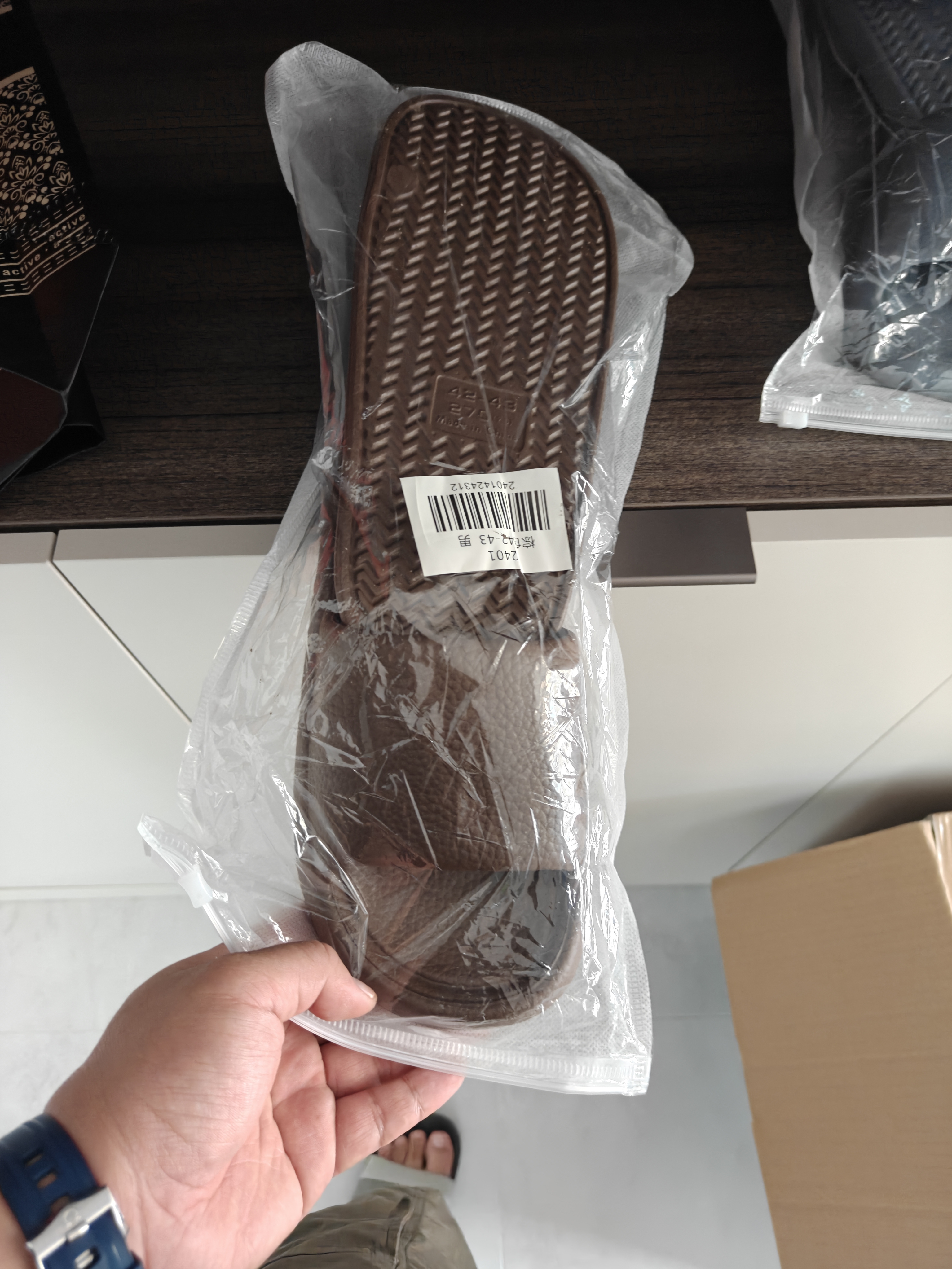 Chokichoki 复古仿皮纹EVA凉鞋美拉德色不易臭脚浴室家用凉拖拖鞋女情侣男 灰紫色 38-39 (250mm) 实拍图