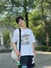 回力短袖男t恤女夏季220G重磅纯棉透气舒适上衣大学生情侣高级感半袖 白色(油画蓝调) L (建议120斤-140斤左右) 实拍图