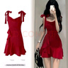 JIOESC红色连衣裙女高级感夏季2024新款女装纯欲短裙修身紧身吊带红裙子 红色高级复古短裙 L 码105-120斤 实拍图