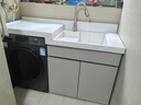 阳台洗衣机一体柜组合高低盆洗衣柜洗手池洗衣槽带搓板滚筒伴侣柜 150CM右盆-高低盆 卡其色 实拍图