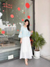 丹珠娜（DanZhuNa）新中式连衣裙女装春季2025夏季新款国风套装绝美汉服改良版长裙子 蓝色上衣+白色裙子 M 实拍图