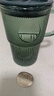 乐唯诗（LOVWISH）墨绿原色玻璃水杯带把咖啡杯饮料杯 墨绿印章杯【带盖吸管】 410ml 1只 实拍图