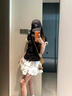 LDBE韩系甜美花边波点拼接短袖t恤女夏季修身显瘦设计感小众正肩上衣 黑色 XL 【110-120斤】 实拍图
