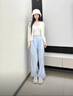 棉致冰丝镂空拼接奶芙阔腿裤子女夏季薄款2026新款小个子休闲高腰宽松 160蓝色【高品质21.5】 M 95-110斤 实拍图
