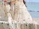 香影（xiangying）碎花连衣裙女2025年夏季新款系带木耳边仙气海边飘逸宽松裙子 米色 L 实拍图