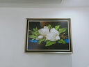 MONADIY【销量过万】电表箱装饰画免打孔客厅餐厅强弱电箱配电箱遮挡壁画 07 绽放木兰花（幽蓝） 简欧框 液压 横版80*60cm 实拍图