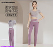 VICTORIATOURIST瑜伽服女套装健身服跑步运动套装女普拉提带胸垫短袖两件套蓝L 实拍图