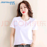 真维斯（JEANSWEST）T恤女夏季薄款圆领打底衫内搭短袖纯棉白色纯色上衣百搭雾霾蓝XL 实拍图