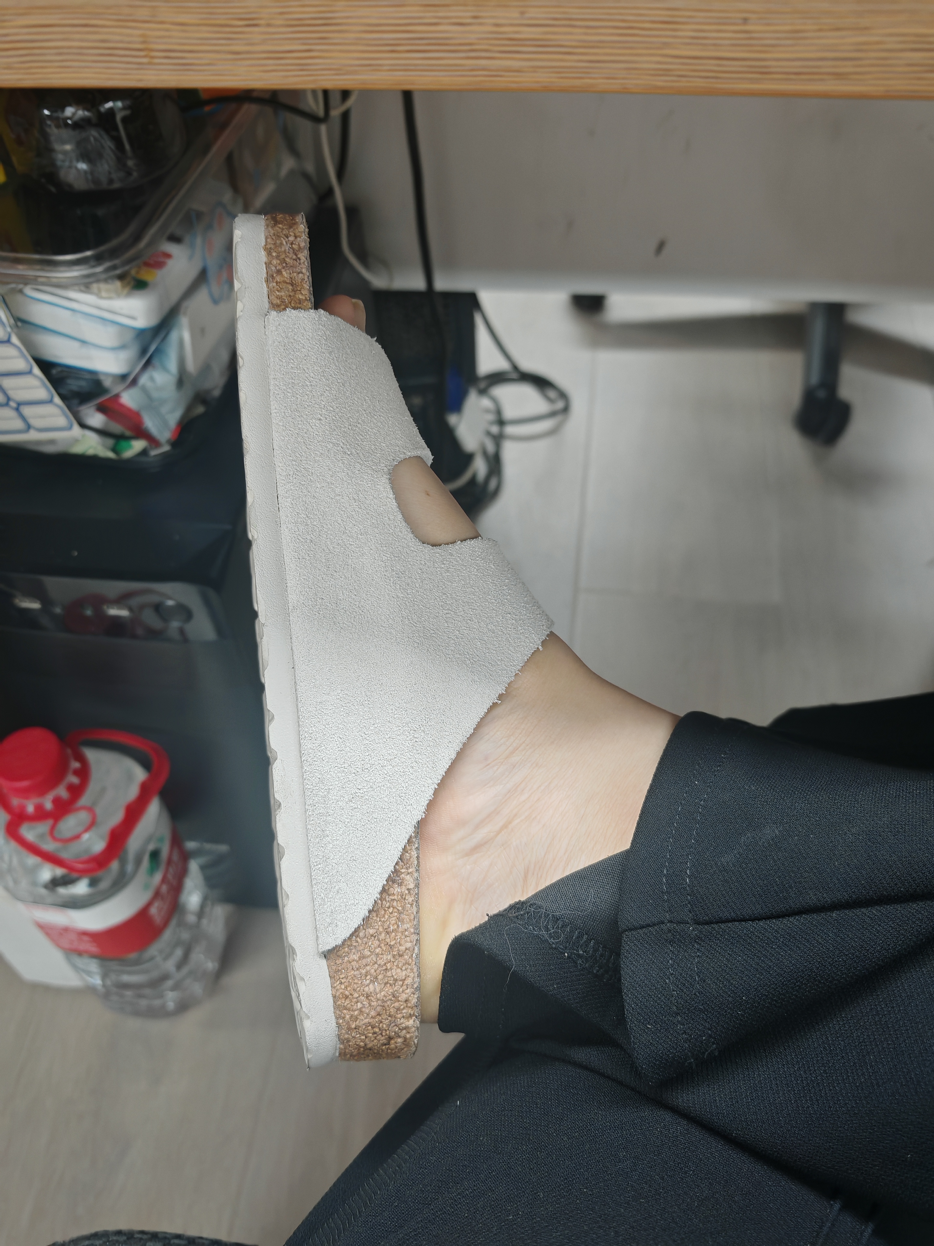 Devo【蔡正杰同款】软木拖鞋男女同款情侣夏季博肯凉鞋休闲凉拖鞋2618 米白反绒牛皮 37 （建议拍小一码） 实拍图