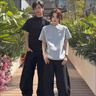 美式解构拼接t恤男夏季boxy版型太空棉短袖cleanfit宽松休闲上衣 【重磅高质量清仓】鹿LC14黑色 M 建议体重85-95斤可穿 实拍图