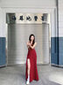 微光里挂脖连衣裙女夏季修身礼服长裙纯欲收腰开叉包臀裙子性感V领裙子 挂脖包臀长裙【红色 M】 95-110斤 实拍图