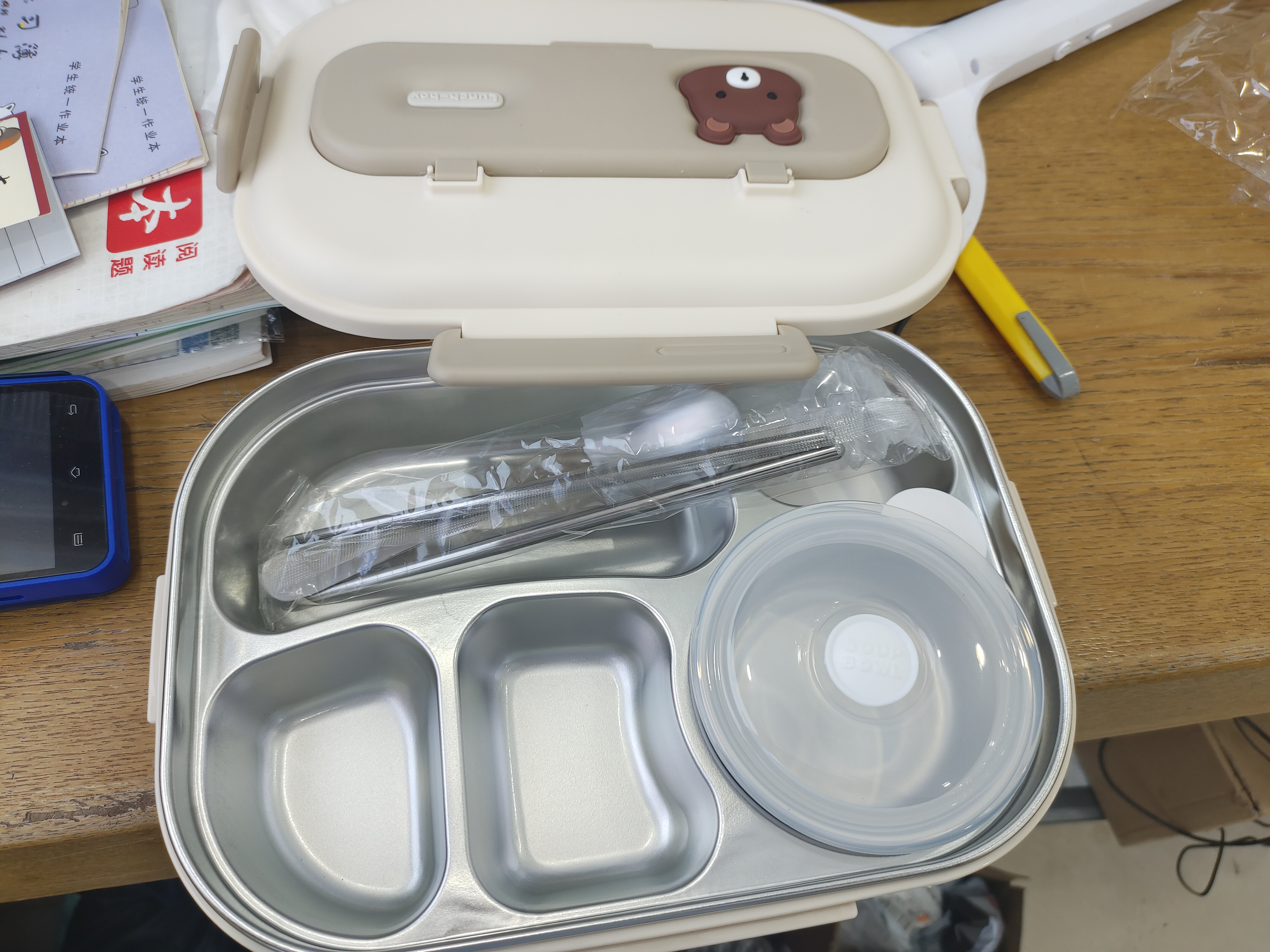 述屋说304不锈钢饭盒餐盒小学生饭盒 上班族分格保温微波炉便当盒五格  实拍图