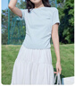 班尼路（Baleno）正肩短款短袖t恤女2025年夏季抽褶小心机紧身时尚休闲款圆领上衣 实拍图