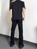 POUM 休闲裤男士夏季新款冰丝垂感微喇修身运动小西长裤子男女 SBXS-C911黑色 XL 实拍图