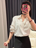 何佳功衬衫女短袖2025年春秋新款衬衣法式小众设计感气质V领上衣长袖 白色（短袖） L 实拍图