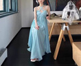 瑜尚臻品 海边度假沙滩裙夏季新款蓝色性感辣妹氛围感收腰挂脖吊带连衣裙 吊带裙【蓝色 M】 实拍图
