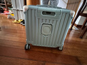 左汀小型多功能登机箱行李箱防撞抗压拉杆箱旅行箱男女学生密码箱 浅灰蓝【杯架+充电口+手机支架】 18英寸 ，可登机3天以内出行 实拍图