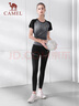 骆驼（CAMEL）弹力健身服女瑜伽运动训练两件套装 Y8S1QL8628-1 黑色 M 实拍图