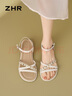 ZHR凉鞋女夏季外穿配裙子休闲女鞋仙女一字带粗低跟平底鞋CE56米色36 实拍图