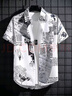 轩莱雅（XUANLAIYA）夏季短袖衬衫男薄款涂鸦印花港风潮流上衣服沙滩碎花宽松半袖衬衣 白色 2XL 实拍图