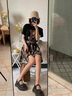 佐叙T恤+半身裙套装女2026新款夏季时尚洋气T恤+格子荷叶边裙子两件套 黑色上衣+格子裙 L （105-115斤） 实拍图