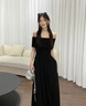 棉致黑色一字肩连衣裙女夏季2025新款法式气质性感收腰显瘦露肩长裙 x7290黑色【高品质38.5】 L 110-120斤 实拍图