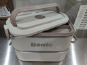 百年正和保温饭盒316不锈钢多层微波炉可加热成人上班族带饭分格餐盒 【双层】奶白色+保温袋 1700ml 实拍图