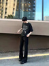 肆缄胖子大码弯刀牛仔裤男大屁股显瘦vibe裤子美式高街宽松大码微喇裤 黑色 4XL 适合180-200斤 实拍图