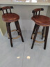 木普森实木碳化吧台椅美式旋转酒吧椅前台高脚椅子创意高脚吧台凳子家用 73cm 碳化架 带麻绳 墨绿皮 实拍图
