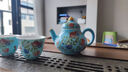 苏氏陶瓷（SUSHI CERAMICS）整套茶具国瓷风西湖蓝榴金芳菲思亭壶配2杯小套组精美礼盒装 孔雀蓝 3头 旅行茶具 实拍图