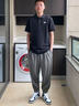 杉努（SHANNU）裤子男士夏季冰丝薄款休闲运动长裤宽松大码阔腿垂感九分男装 黑色【冰丝款】 XL （建议130-145斤） 实拍图