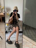 佐叙T恤+半身裙套装女2026新款夏季时尚洋气T恤+格子荷叶边裙子两件套 黑色上衣+格子裙 L （105-115斤） 实拍图