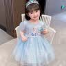 【女童爱莎公主裙】冰雪奇缘夏儿童彩虹连衣裙夏装宝宝爱沙裙子 浅蓝色 100 cm 实拍图