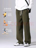 Homlean日系文艺休闲裤男秋季纯棉宽松直筒百搭修身简约长裤8335军绿L 实拍图