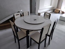 初屋 餐桌 实木岩板餐桌现代简约大理石餐桌椅组合可伸缩折叠吃饭桌子 1.35米黑白色【12MM雪山白岩板】 一桌六椅 实拍图