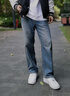 森马（Semir）牛仔裤男猫须做旧复古宽松直筒裤2025秋冬长裤子经典109725124103 实拍图