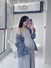 革曼孕妇装套装秋季2025韩版慵懒风春秋衬衫孕妇连衣裙两件套背心长裙 浅灰吊带裙 XL 实拍图