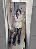 灿图水洗做旧牛仔裤女春秋季潮流高腰显瘦微喇阔腿裤窄版直筒休闲裤子 复古蓝 L 实拍图