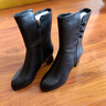 富贵鸟女鞋真皮中筒靴女新款加绒粗跟短靴子女秋季妈妈鞋高跟鞋马丁靴女 黑色（单里）跟高6cm 37 实拍图